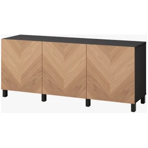 TV bench with drawers and door, black-brown